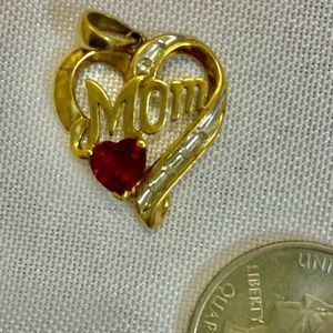 Mom and Heart Dangling Charm Ruby and diamonds Mothers Gift 14k gold